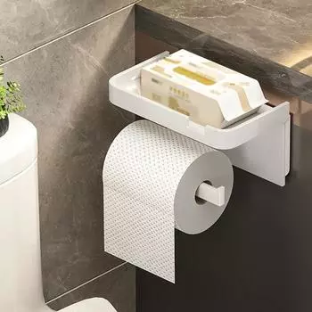 Multi-functional Stainless Steel Bathroom Wall-mounted Storage Box Toilet Paper Holder, Tissue Box Shelf, Phone Stand белый