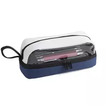 Multi Layer Pen Pouch Canvas Pencil Case Personality Makeup Storage Bag Signature темно-синий/бежевый