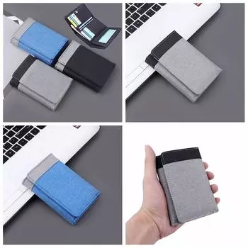 Multi-position Men Wallets Short Canvas Money Clip Fashion Three Fold Purse Bank Card Storage Bag чёрный