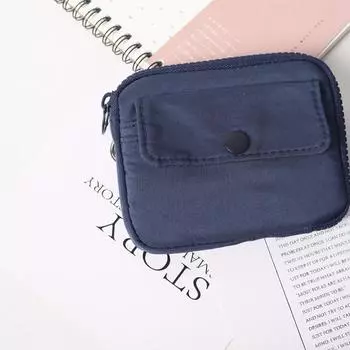 Multifuctional Nylon Coin Purse Square Mini Storage Bag Simple Earphone Bag Outdoor темно-синий