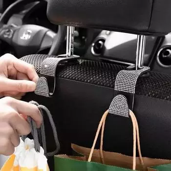 Multifunction Portable Rhinestone Car Seat Back Hook Headrest Storage Holder Hanging Bag Organizer Auto Interior Accessories