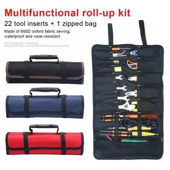 Multifunction Roller Tool Bags Oxford Canvas Practical Handles Bags Chisel Electrician Carrying Toolkit Instrument Package Case красный