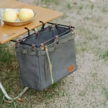 Multifunctional Camping Table Side Storage Bag Folding Canvas Bag with Hook Outdoor Picnic Desk Cookware Hanging Bag хаки
