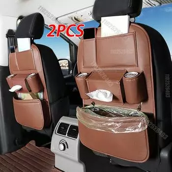 Multifunctional Car Seat Back Organizer PU Leather Backseat Bag Car Storage Organizer With 6-Pocket for Travel Stowing Tidying