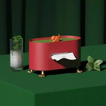 Multifunctional Creative Iron Tissue Box High Grade Tissue Storage Box for Living Room Coffee Table Household Cat красный