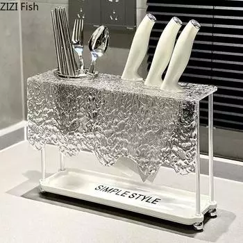 Multifunctional Glass Storage Rack Kitchen Tableware Knife Storage Rack Chopstick Tube Creative Home Decoration Storage Tool