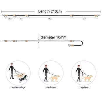 Multipurpose Big Double Dog Leash Medium Adjustable and Nylon Luxury Hands Free Leash for 2 Dogs Pet Outdoor Supplies чёрный