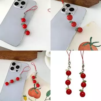 Multipurpose Charm Tomato with Green Leaves and Girl Figures Keyring Fashion Accessory for Trendy Women Ladies B