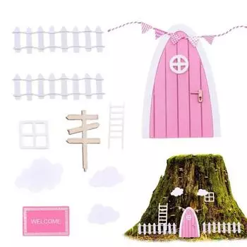 Multiscene Safe Fairy Door Miniatures Mini Cartoon Elven Gate Model Wooden Craft Elf Door Sculpture Dollhouse синий