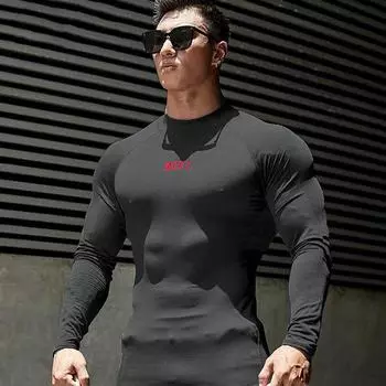 Muscleguys, корейская версия, повседневный пуловер для фитнеса, весна и осень, новая мужская тонкая дышащая тренировочная одежда M чёрный