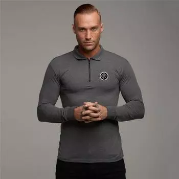 Muscleguys Модная мужская рубашка поло с лацканами на весну и осень Деловой джентльмен демонстрирует свой темперамент Комфортные топы M чёрный