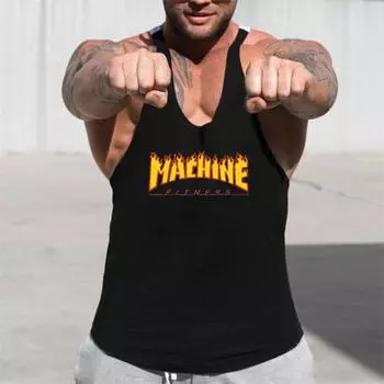 Muscleguys Мужская летняя тонкая спортивная дышащая хлопковая жилетка для отдыха Молодежная футболка без рукавов для фитнеса и тренировок M чёрный