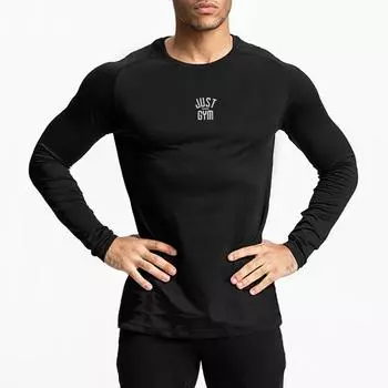 Muscleguys Мужской осенний новый пуловер с круглым вырезом, свободная трендовая футболка с длинными рукавами для фитнеса M чёрный