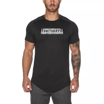 Muscleguys новая спортивная футболка для фитнеса мужская рубашка для тренировок по бегу дышащая повседневная футболка с круглым вырезом с коротким рукавом M чёрный