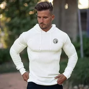 Muscleguys, новые поступления, весенне-осенний мужской эластичный пуловер, футболка с длинными рукавами, модный повседневный вязаный свитер M чёрный