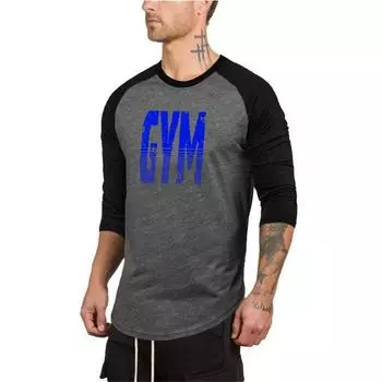 Muscleguys, новый топ со средними рукавами и круглым вырезом, хлопковая футболка с рукавами три четверти, мужская летняя универсальная футболка с короткими рукавами M чёрный