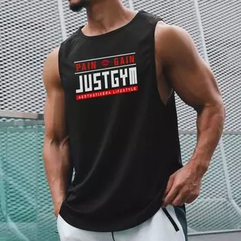 Muscleguys Впитывающий пот и дышащий американский модный брендовый летний жилет для фитнеса с принтом, мужская спортивная футболка без рукавов M чёрный