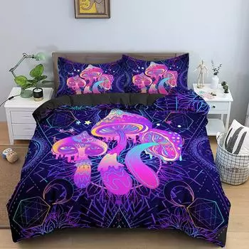 Комплект постельного белья Mushroom Psychedelic Soft, комплект пододеяльников, фиолетовое одеяло, покрывало размером King Queen, 2/3 шт., полиэстеровое одеяло, покрывало 70x133cm 2pcs