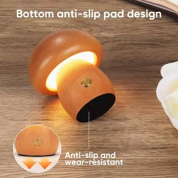 Mushrooms Table Lamp Touch Switch Bedroom Bedside Night Light Walnut Beech Wood Warm Dimmable LED Desk Light USB Chargeable