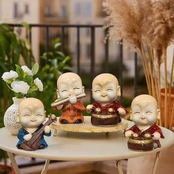 Musical Buddha Decorative Showpiece for Home Decor (Pack of 4, Multicolor)