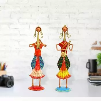 Musical Lady Dolls Set Handmade Decorative Gift Item showpiece for Homedecor (12.2 inch) - Set of 2 pc