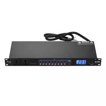 Muslady VS-1028 10-розеточный контроллер последовательности питания для монтажа в стойку, кондиционер, сетевой фильтр, питание чёрный
