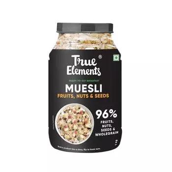 Мюсли True Elements с фруктами и орехами — с настоящими фруктами и миндалем | 100% цельнозерновые мюсли с овсом и орехами | Сухие завтраки | Высокое содержание клетчатки