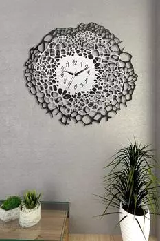 Muyika Bubble MDF, серебристый/черный цвет, бесшумный механизм, настенные часы 50x50 см, Ads-50