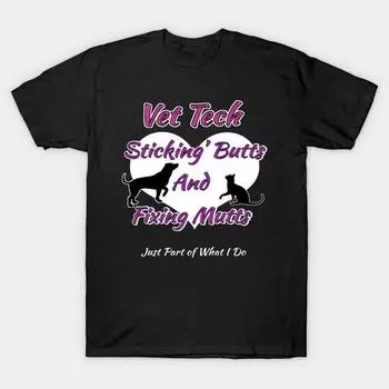 Мужчины Черная футболка с принтом Super Large TShirt vet-tech-t-shirt-vet-tech-sticking-butts-and-fixin No Cut Transfer Paper Печати Хлопковая футболка 2XL чёрный