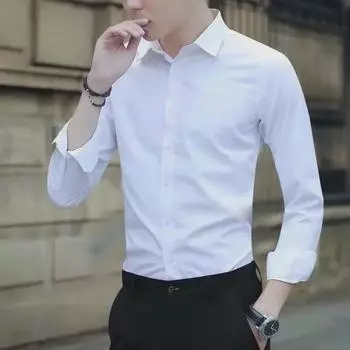 Мужская белая рубашка с длинным рукавом Slim Fit - профессиональный осенний тренд в корейском стиле 4XL