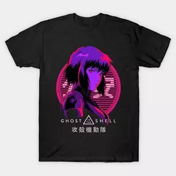 Мужская черная футболка с принтом Gits - Major Motoko - Section 9 Футболка с принтом из хлопковой бумаги No-Cut Transfer Paper L чёрный