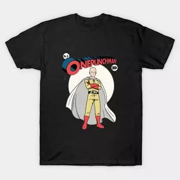 Мужская черная футболка с принтом, очень большая футболка one-punch-man, хлопковая футболка с принтом на бумаге без вырезов S чёрный