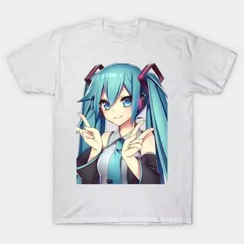 Мужская черная футболка с принтом, очень большая футболка с принтом Hatsune Miku No-Cut Transfer Paper Print Cotton Tshirt M белый