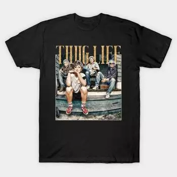 Мужская черная футболка с принтом, очень большая футболка Thug Life Golden Gang, хлопковая футболка с принтом на бумаге без вырезов 2XL чёрный