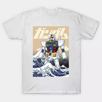 Мужская черная футболка с принтом, очень большая футболка Gundam Kanagawa, хлопковая футболка с принтом на бумаге для переноса без вырезания XL белый