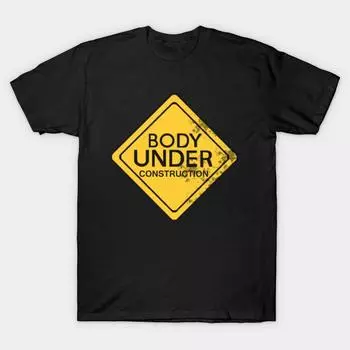 Мужская черная футболка с принтом, очень большая футболка body-under-construction, без разрезов, с принтом на бумаге для переноса, хлопковая футболка 3XL чёрный