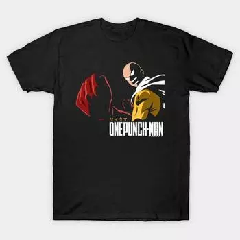 Мужская черная футболка с принтом, очень большая футболка one-punch-man, хлопковая футболка с принтом на бумаге без вырезов XL чёрный
