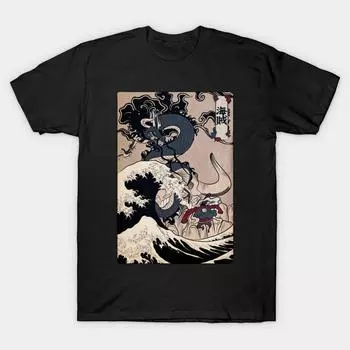 Мужская черная футболка с принтом, очень большая футболка Kaizoku No-Cut Transfer Paper Print Cotton Tshirt S чёрный