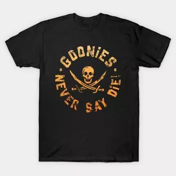 Мужская черная футболка с принтом, очень большая футболка с принтом Goonies, хлопковая футболка с принтом на бумаге без вырезов 2XL чёрный
