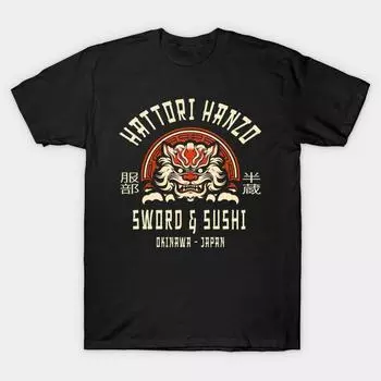 Мужская черная футболка с принтом, очень большая футболка Hattori Hanzo Sword And Sushi, хлопковая футболка с принтом на бумаге без вырезания S чёрный