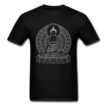 Мужская футболка BUDDHA OUTLINES Черно-белые хлопковые футболки с круглым вырезом Футболка Повседневная футболка с коротким рукавом S