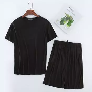 Мужская футболка из модала, костюм с короткими рукавами, шорты, домашняя одежда, повседневная спортивная одежда, пижамы больших размеров, летний комплект из 2 предметов 7XL армия зеленый