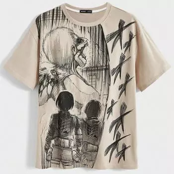 Мужская футболка ROMWE X Attack on Titan с принтом черепа S