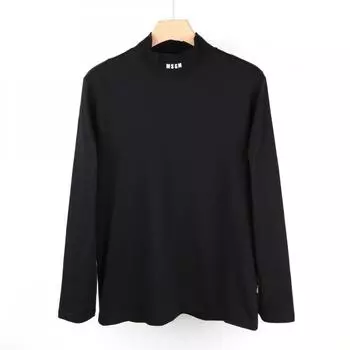 Мужская футболка с длинным рукавом MSGM, маленькая водолазка с логотипом, черная 2640MM9399
