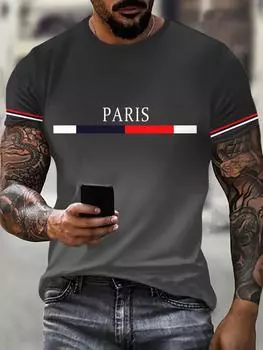 Мужская футболка с градиентным 3D-принтом на всю фигуру с надписью Paris, инновационная футболка с короткими рукавами и круглым вырезом XS