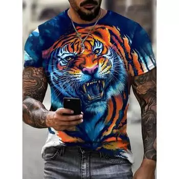 Мужская футболка с принтом 3D Printed Summer Lion с коротким рукавом S