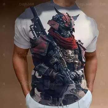 Мужская футболка в стиле ретро с 3d принтом Mecha Warrior, футболка с коротким рукавом для мужчин, модная повседневная быстросохнущая мужская одежда, свободная футболка большого размера