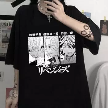 Мужская и женская футболка «Токио Мстители» Harajuku аниме Hanemiya Kazutora Matsuno Chifuyu Sano Manjiro, летняя футболка с короткими рукавами XS чёрный