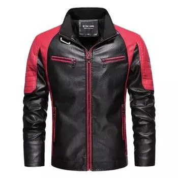 Мужская кожаная куртка Spot Fashion Locomotive Trendy Мужская кожаная куртка Splicing Весна Осень и Зима Мужская куртка M