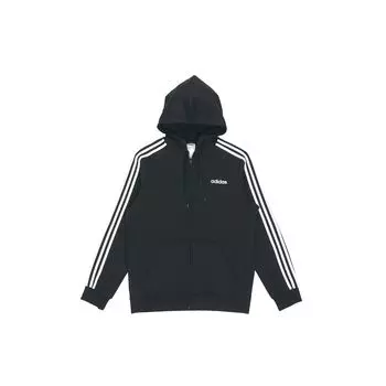 Мужская куртка Adidas Essentials с 3 полосками на флисовой подкладке и капюшоном на молнии, черная DQ3101